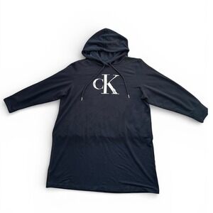Calvin Klein Hoodie Dress Women XL Black Excellent Logo Graphic CX4Y1L4U